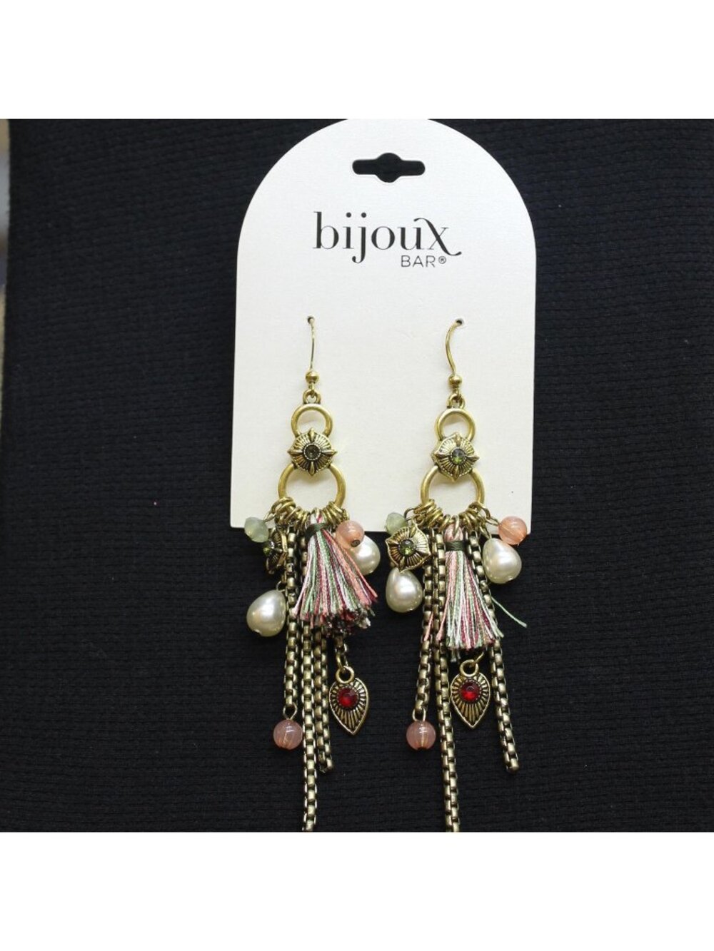 NWT Bijoux Bar Boho Chandelier Cluster Charm Dangly Earrings Gold / Multi 4.25"
